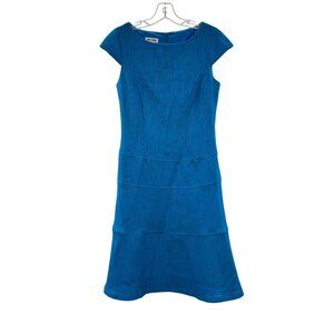 Jones Studio A-Line Dress Cap Sleeve Textured Blue Teal Size 6 Below Knee Zip